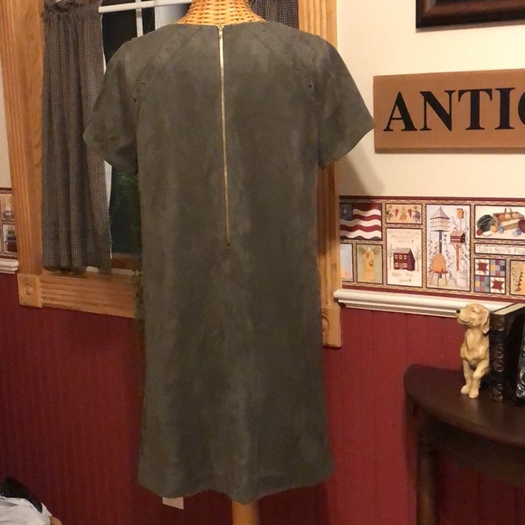 Design Lab Faux Suede in Cargo green lined slip dress Medium - Picture 2 of 5